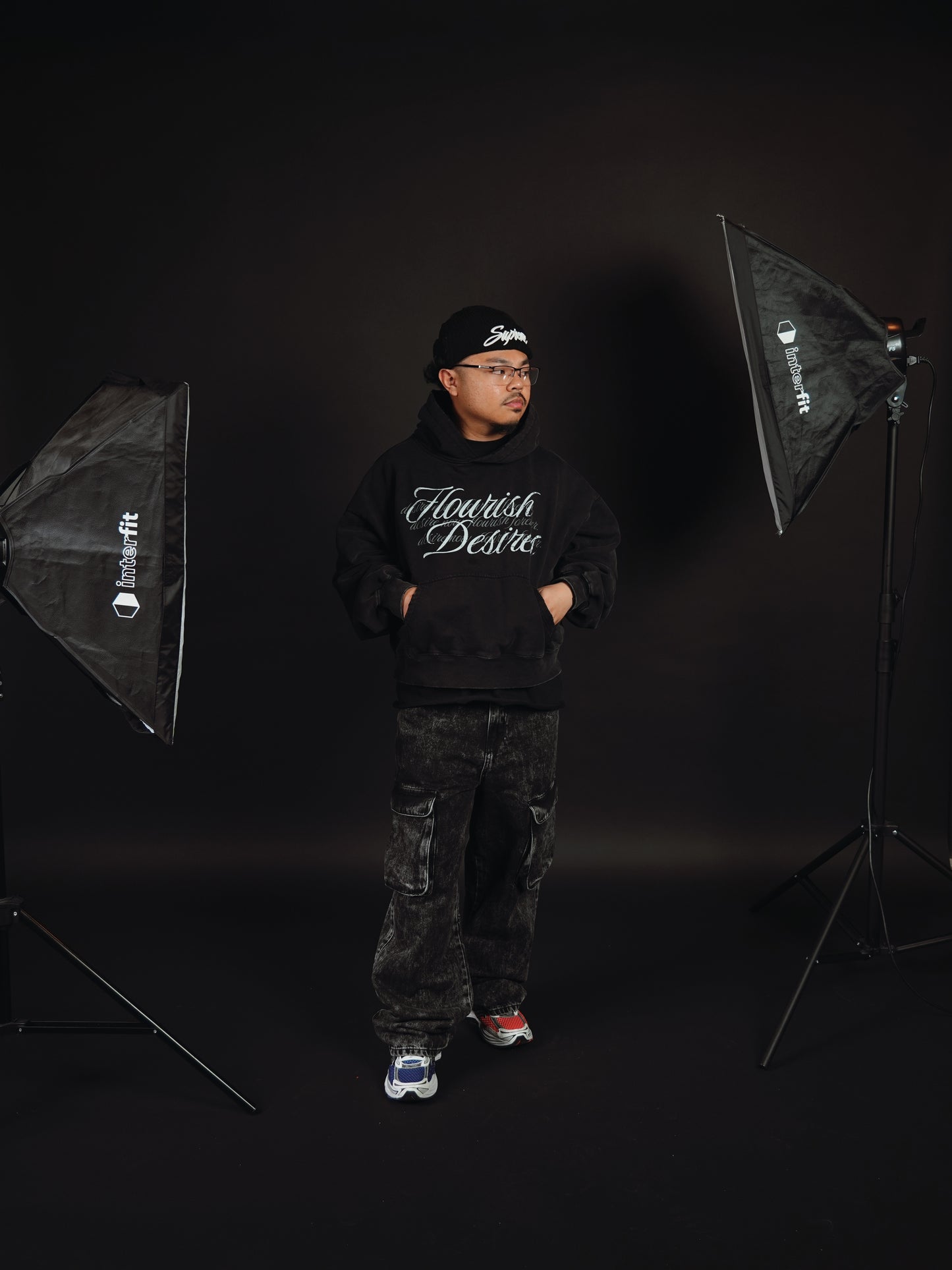 FLOURISH "FLOURISH DESIRES" BOXY HOODIE - ASH BLACK