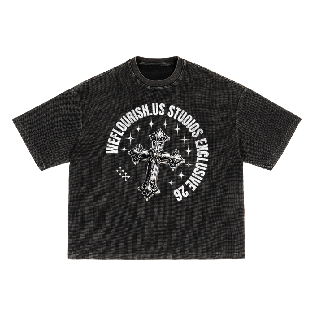 FLOURISH "DIVINE CROSS" WAFFLE TEE - SHADOW BLACK