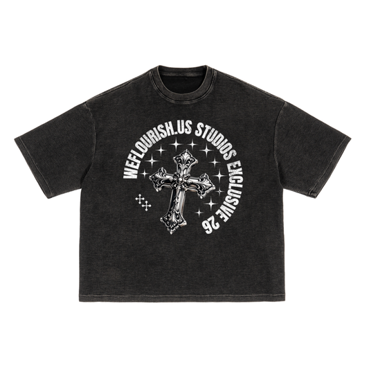 FLOURISH "DIVINE CROSS" WAFFLE TEE - SHADOW BLACK