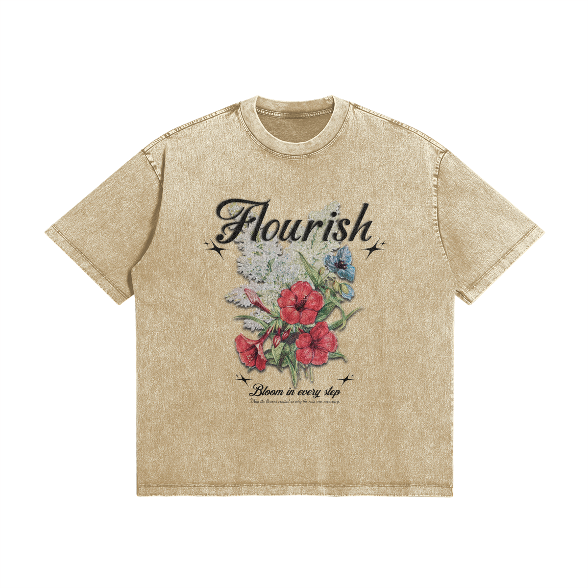 FLOURISH "FLOWERS" - OVERSIZED TEE x KHAKI