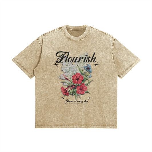 FLOURISH "FLOWERS" - OVERSIZED TEE x KHAKI