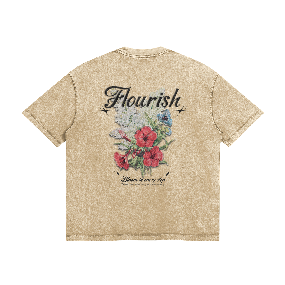 FLOURISH "FLOWERS" - OVERSIZED TEE x KHAKI
